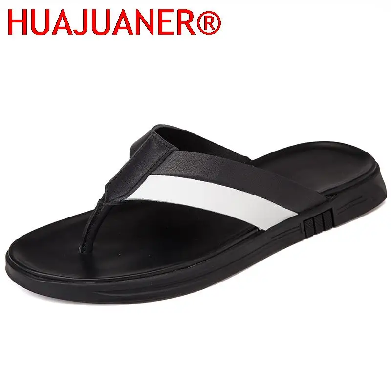 Men's Flip Flops Fashion Slippers Beach Casual Genuine Leather Sandals Summer Shoes for Men Outside Slippers Pantuflas Hombre