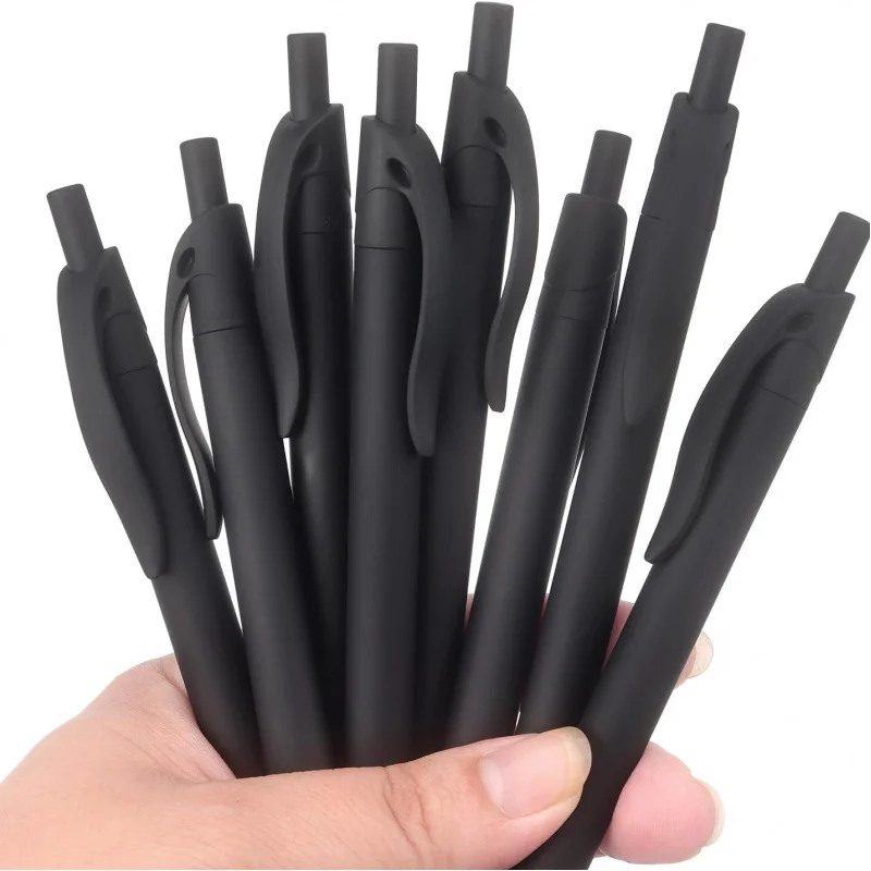 8 Black Round Ballpoint Pens - Retractable, Black Click Pens, Medium Nib, Smooth Ink Pens, 1.0mm Black Ink