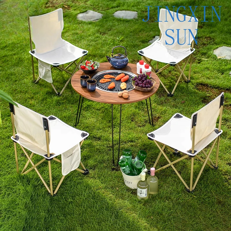 Outdoor camping grill table mesh folding table and chairs combination villa outdoor courtyard garden leisure barbecue table