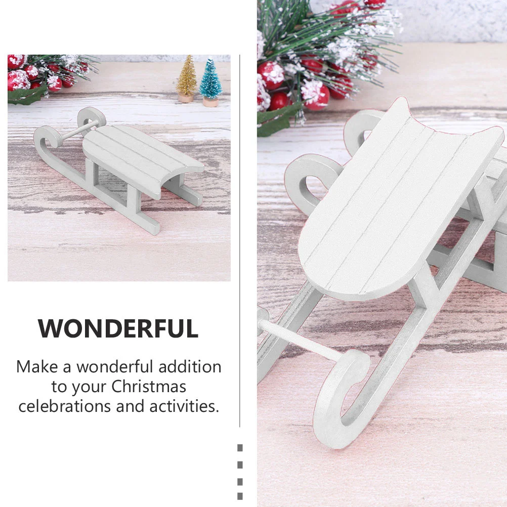 4 Pcs Christmas Miniatures For Crafts Sleigh Ornaments Sto Xmas White Wooden Sled Adornment Tree Decorations