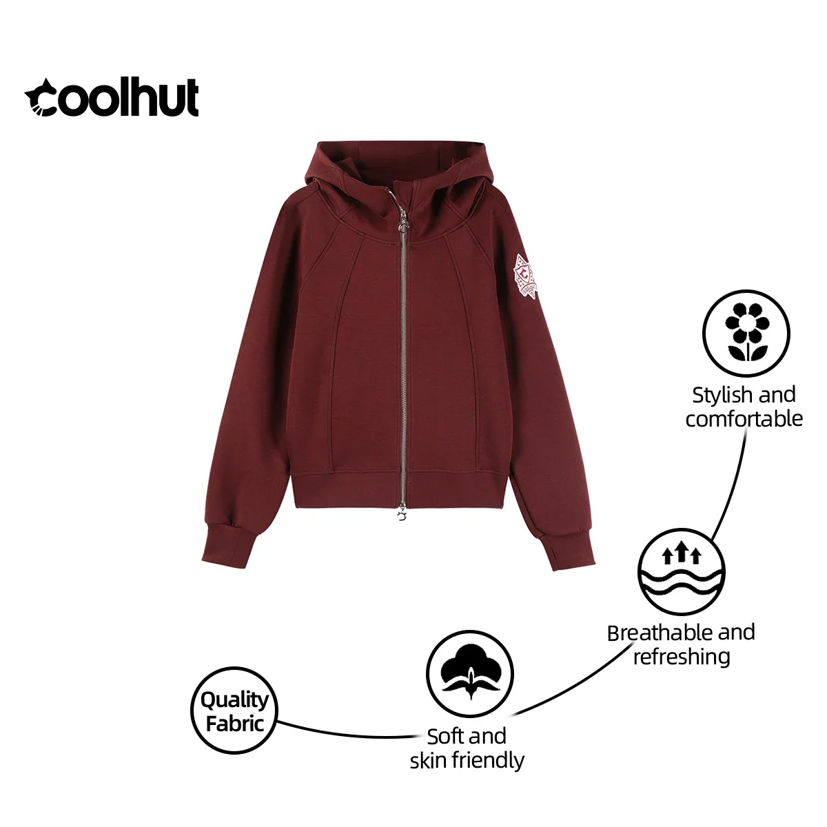 

COOLHUT 205, весенняя женская бейсбольная куртка с вышивкой, свободное модное пальто с капюшоном на молнии, повседневная уличная верхняя одежда