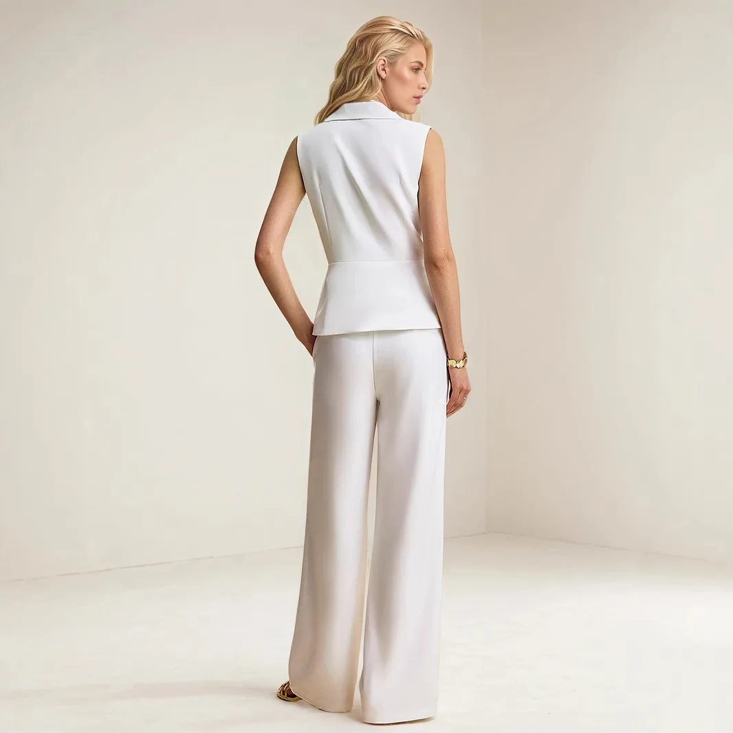 European and American fashion casual suit spring/summer new item sleeveless lapel vest wide leg pants women's clothing
