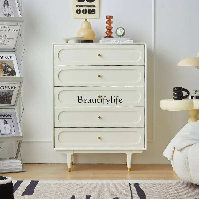 

LJY12Cream wind solid wood chest of drawers Nordic modern simple living room bedroom storage side cabinet