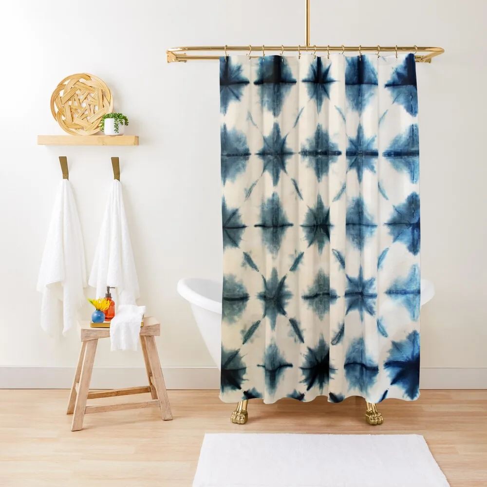 Shibori Tie Dye, Indigo Shower Curtain For Bathroom Shower Washable Waterproof Fabric Shower Anti-Mold Waterproof Curtain