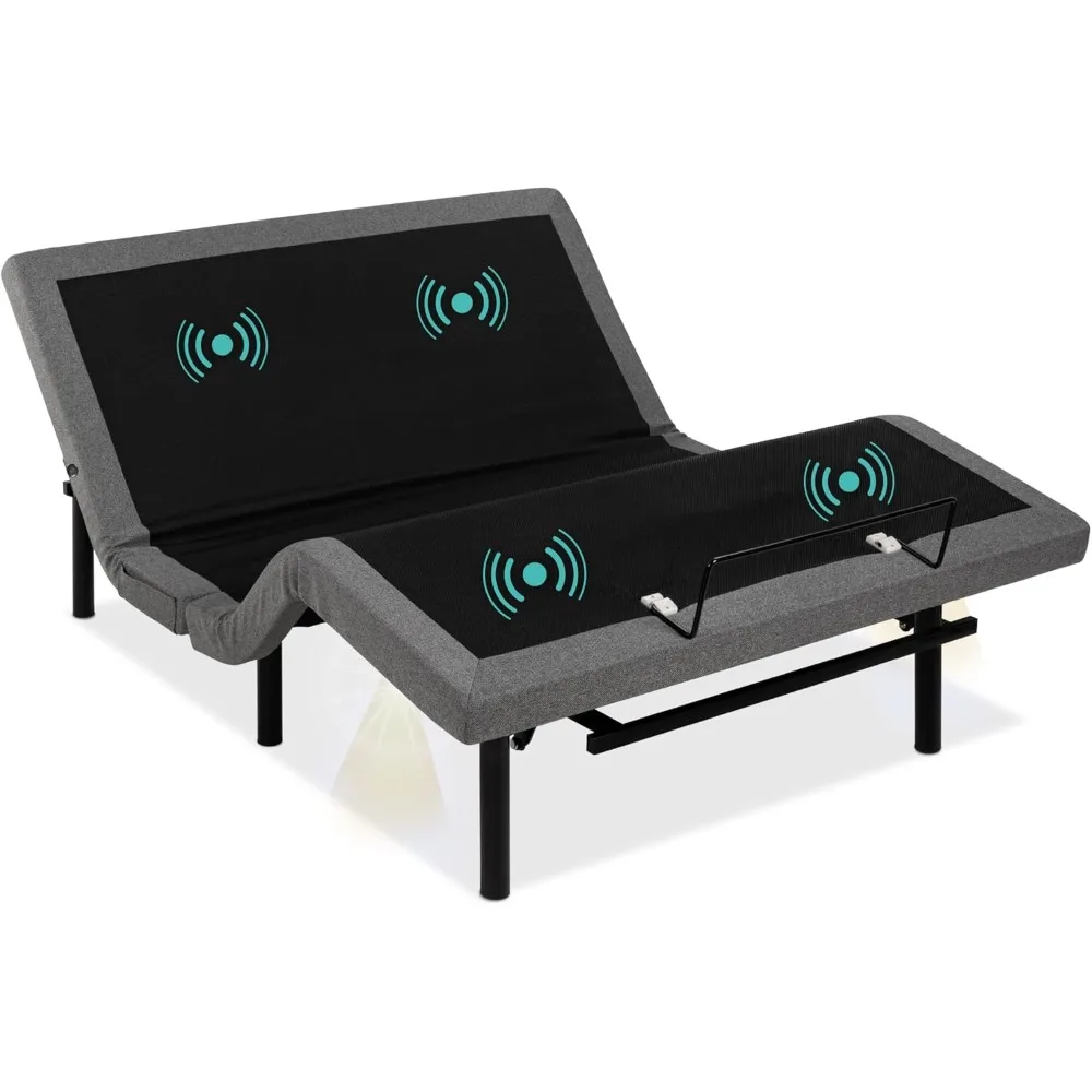 

ergonomic queen adjustable bed frame with electric base, wireless remote, nightlight, and massager features