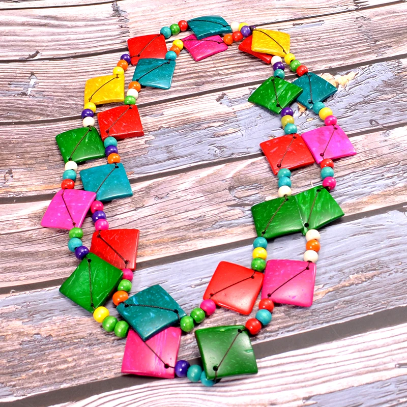 UDDEIN Ethnic Customs Geometric Long Wood Necklace & Pendant Handmade Bohemian Wooded Jewelry Party Gifts Statement Collar