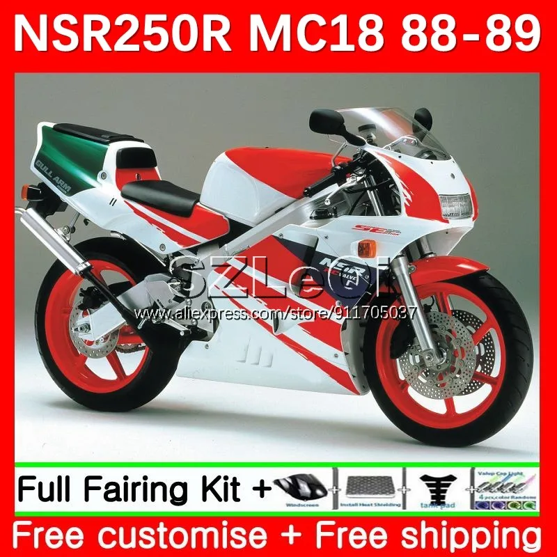 Body + Decal For HONDA NSR250 NS NSR 250 R RR 250R 23No.53 PGM2 White red MC16 MC18 NSR250R 88 89 NSR250RR 1988 1989 Fairing