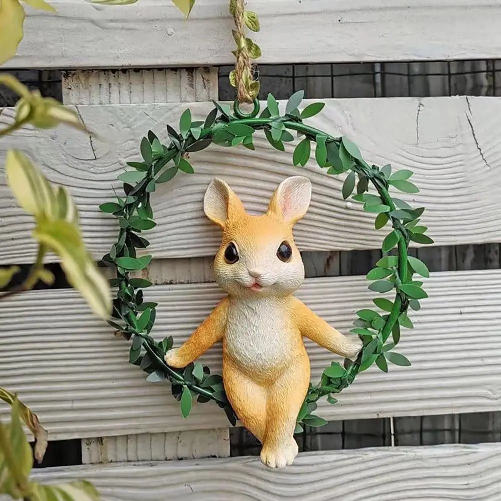 

Wall Hanging Pendant Whimsical Garden Wreath Pendant with Hanging Hoop Fake Leaves Adorable Porch Decoration for Balcony or Yard