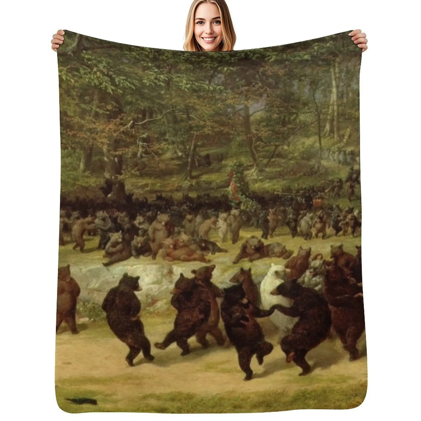 The Bear Dance Painting - William Holbrook Beard Throw Blanket Decorative Soft Throw Blanket for Couch Sofa