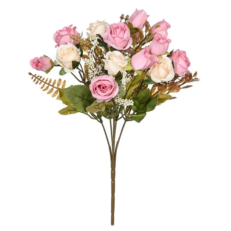 5 Gabeln, 15 Köpfe, künstliche Seidenblumen, Rose, Hochzeit, Brautstrauß, Festival-Dekoration, Zuhause, Raumarrangement, Blumenzubehör – Detail 8