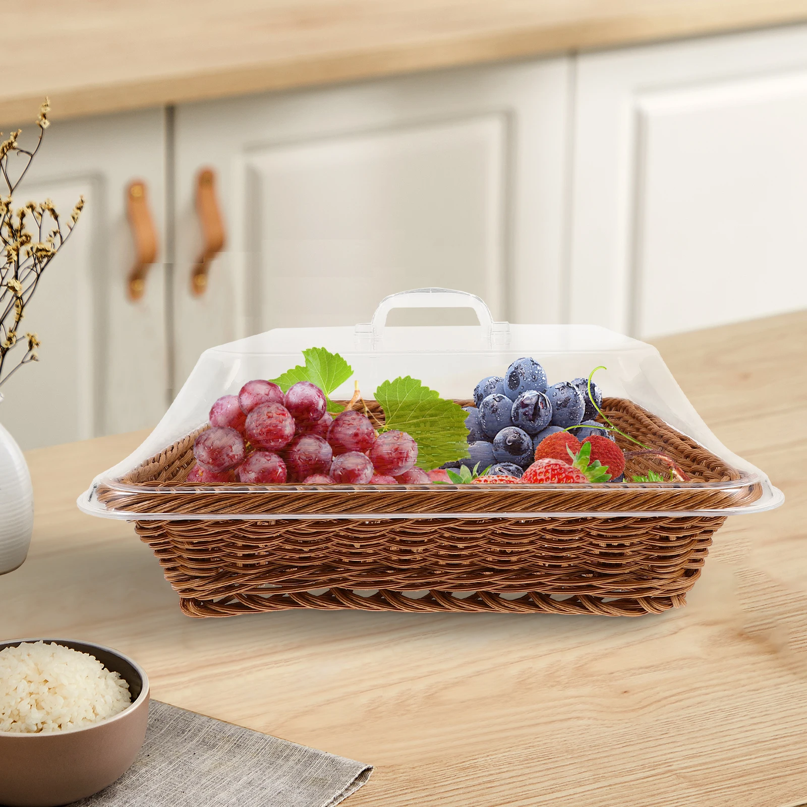 

Bread Basket Fresh Picnic Food Display Tray PP Serving Holder Table Countertop Fruit Storage Basket Home Bakery Shop Office Use