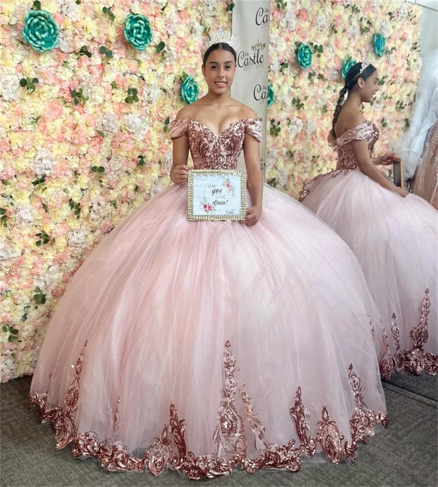 Luxuriöse rosa Quinceanera-Kleider, Charro-Pailletten, Vestidos für 15 Quinceanera, Xv Años, Schnürung, Geburtstagsfeier, Festzug, individuell gestaltet