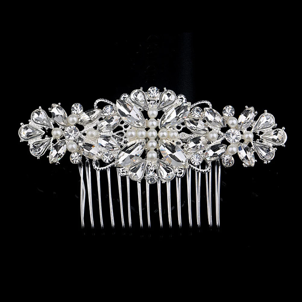 

1pc Elegant Pearl Hair Comb Alloy Rhinestone Bridal Wedding Party Banquet Glossy Bling Decorative Hairpin For Women