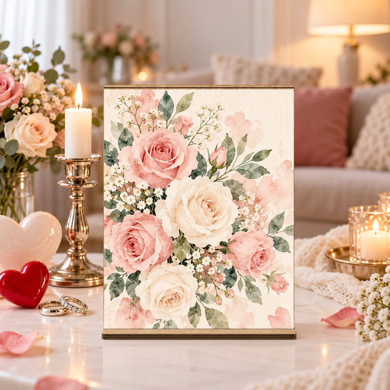 Customizable wooden easel-style photo display stand—a reusable tabletop photo holder perfect for various settings. An ideal gift