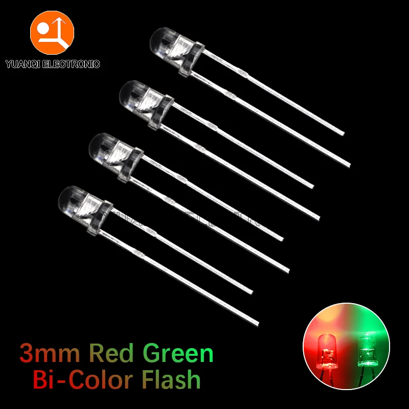 50pcs 3mm Flash Red Green Bi-Color Light-Emitting-Diode F3 Automatic Flashing LED Flash Control Blinking LED Diode