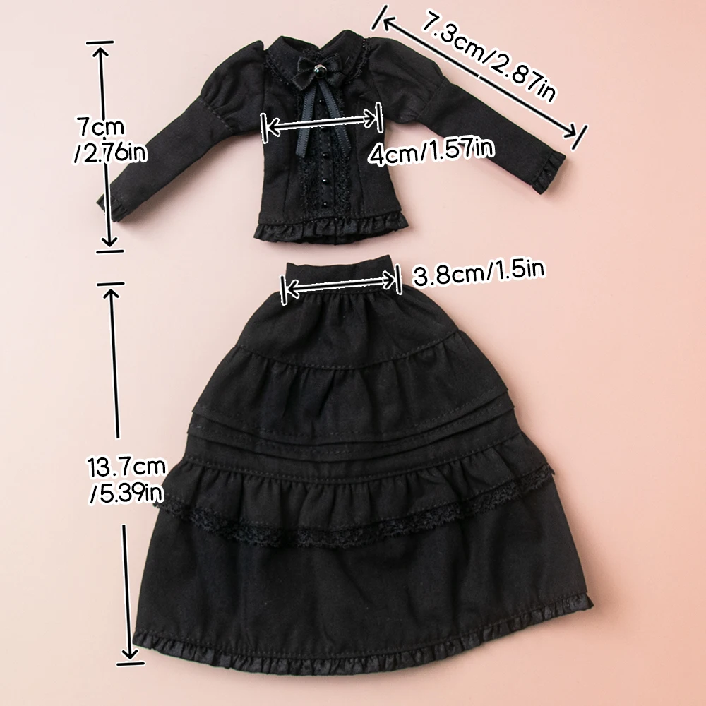 Blyth Doll Clothes Long Sleeve Black Gothic Vintage Lolita Dress OB22 OB24 Outfit Set for Licca Azone Ker YMY Doll Accessories - view 3