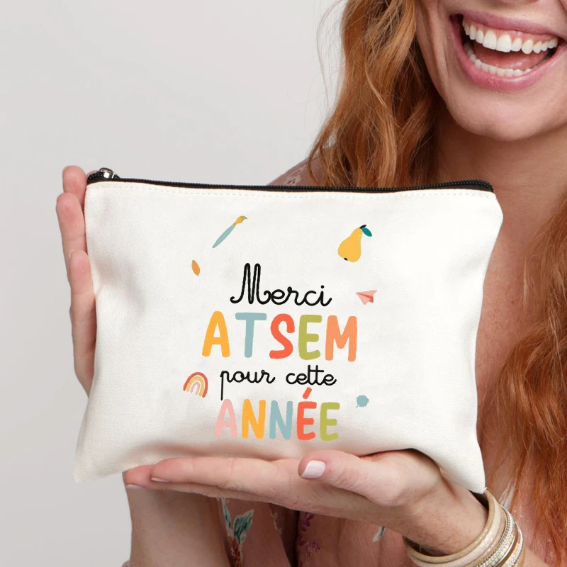 French School ATSEM Appreciation Design Toiletry Bag - Durable Polyester Zipper Pouch with French School Inspired Makeup Case