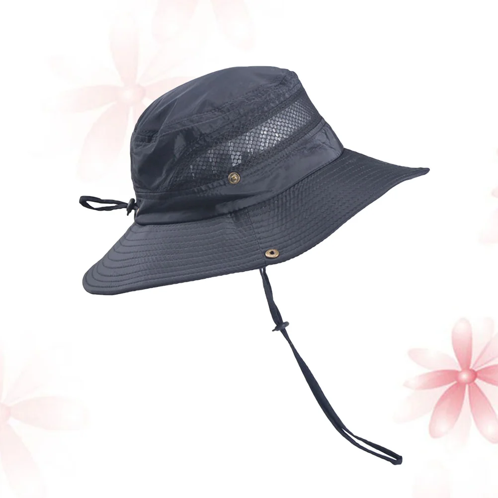

Outdoor Sunscreen Fishing Hat Polyester Breathable Mesh Sun Hat Wide Brim Adjustable Cord Uv Protection for Hiking Camping