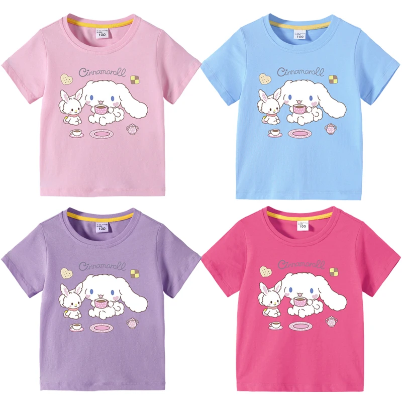 

Summer Kids Clothes for Baby Girls Cute Cartoon Cinnamoroll T-shirt Toddler Boys Kawawii Cotton Breathable Short Sleeve Tee