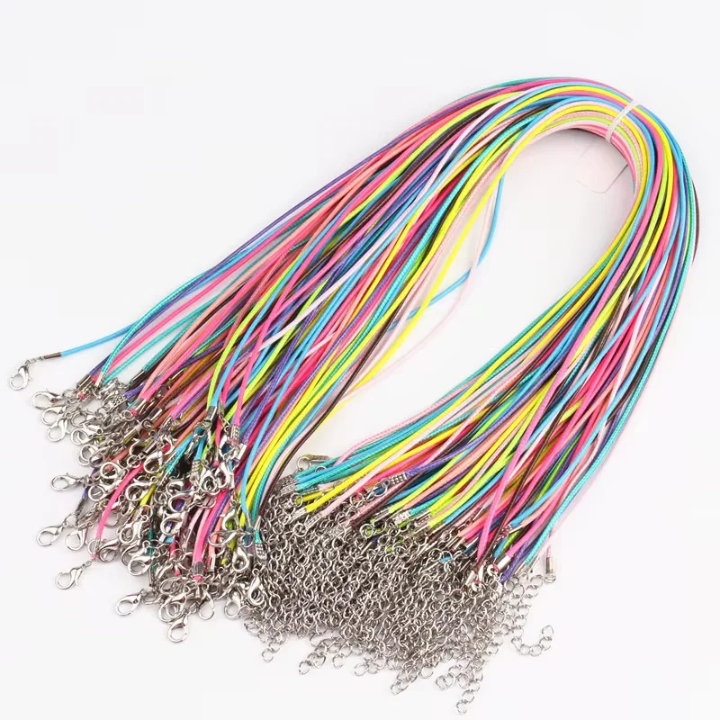100pcs 18\'\' Black 1.5mm Wax Cord Necklace Cord For DIY Craft Jewelry,Lobster Clasp Black Wax Cord Necklaces