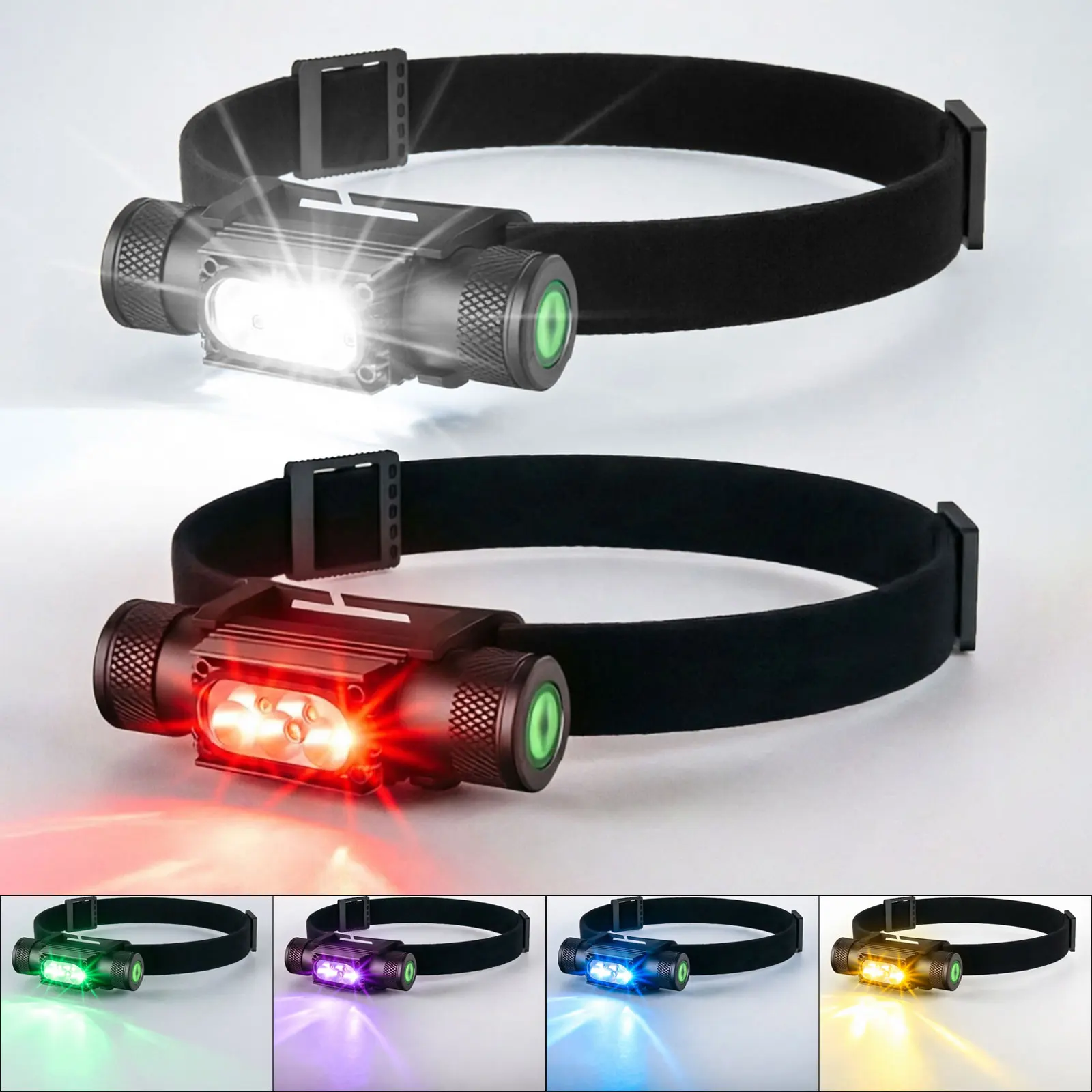 Mini Headlamp LED Type C USB 18650 Headlight Red Green 395nm UV Blue Yellow Head Lamp White Flash Light Fishing Hunting Torch