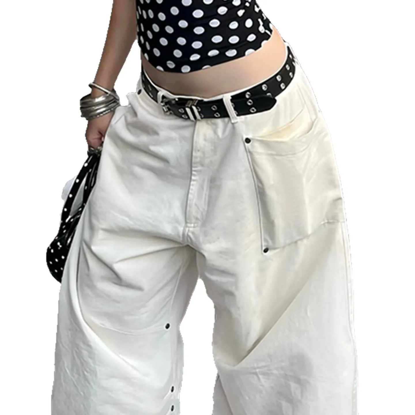 Jean en Denim taille basse pour femmes, jambes larges, ample, amincissant, couleur Pure, tissu drapé décontracté, coupe droite, sans étirement