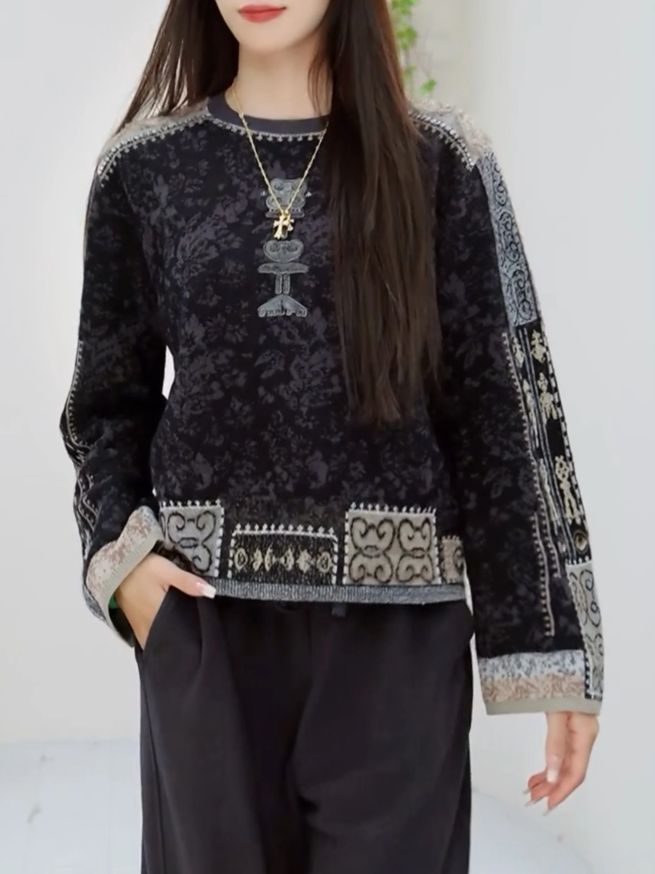 

Женский топ для похудения в стиле ретро с тяжелым вышивкой и принтом больших размеров, осеннее новое поступление, большая одежда Fem Faionable Casual