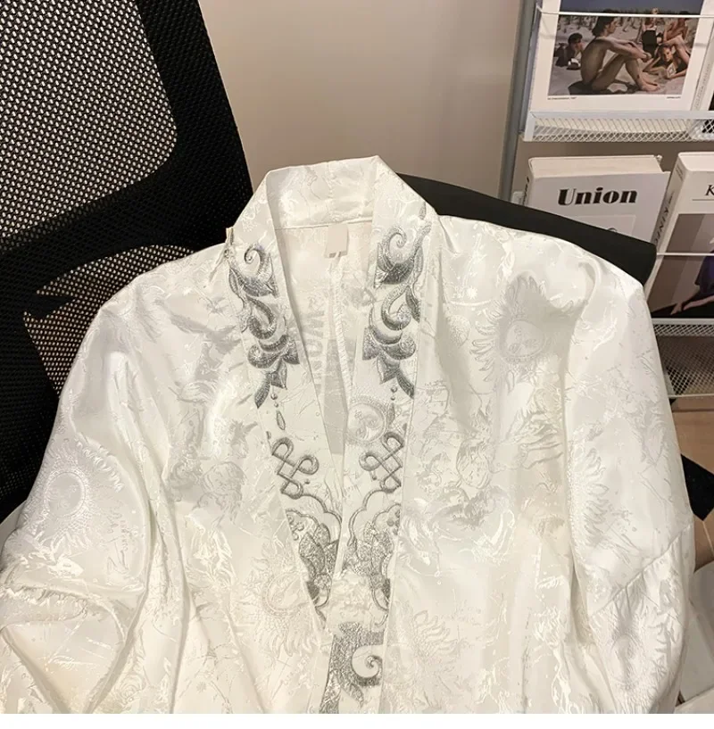 Satin Chinese Style Women's Shirts Silk Embroidery Blouses Vintage Clothing Spring/Summer Loose Floral Tops 2024 Korean