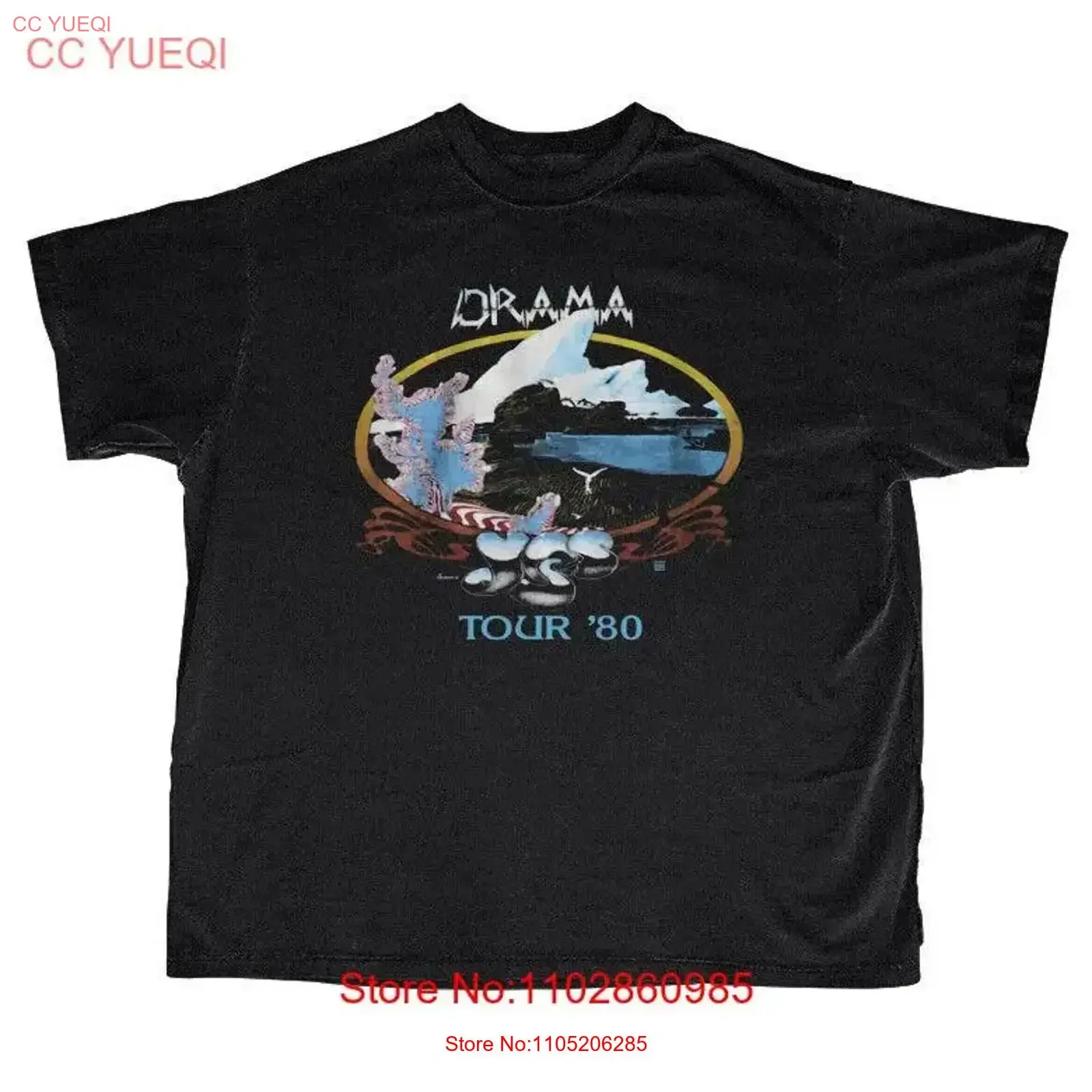 Remake Yes band 80' Drama tour t shirt new black S 5XL TE8614 vintage Washed Top For Everyday Wear Stretched Unisex Slightly