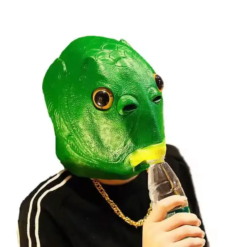 2025 Halloween Cospaly Masque de monstre à tête de poisson vert Masque de cheveux Murloc Couvre-chef de fish Masque mignon