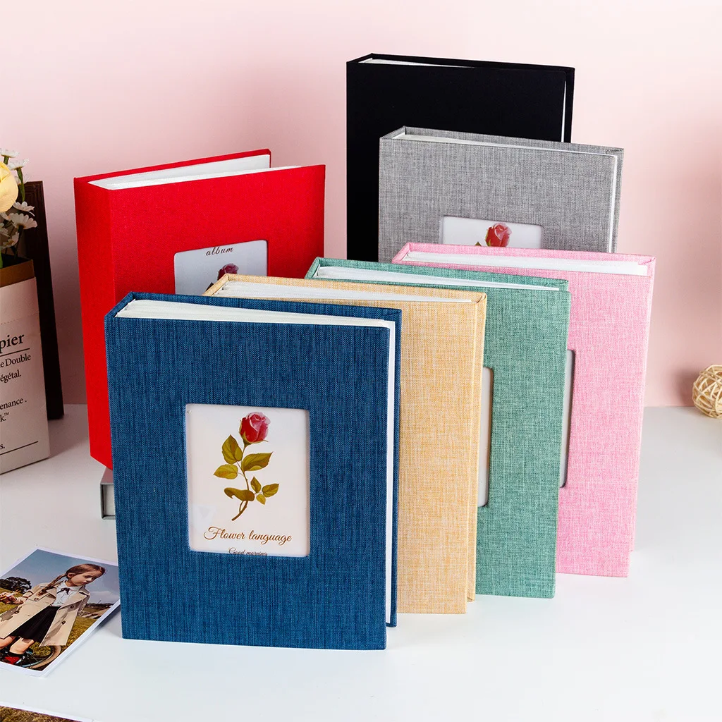 Linen Rose Insert Photo Album, Front Window Design, 6-Inch 200 Photos for Room Decor Wedding Travel Family Baby