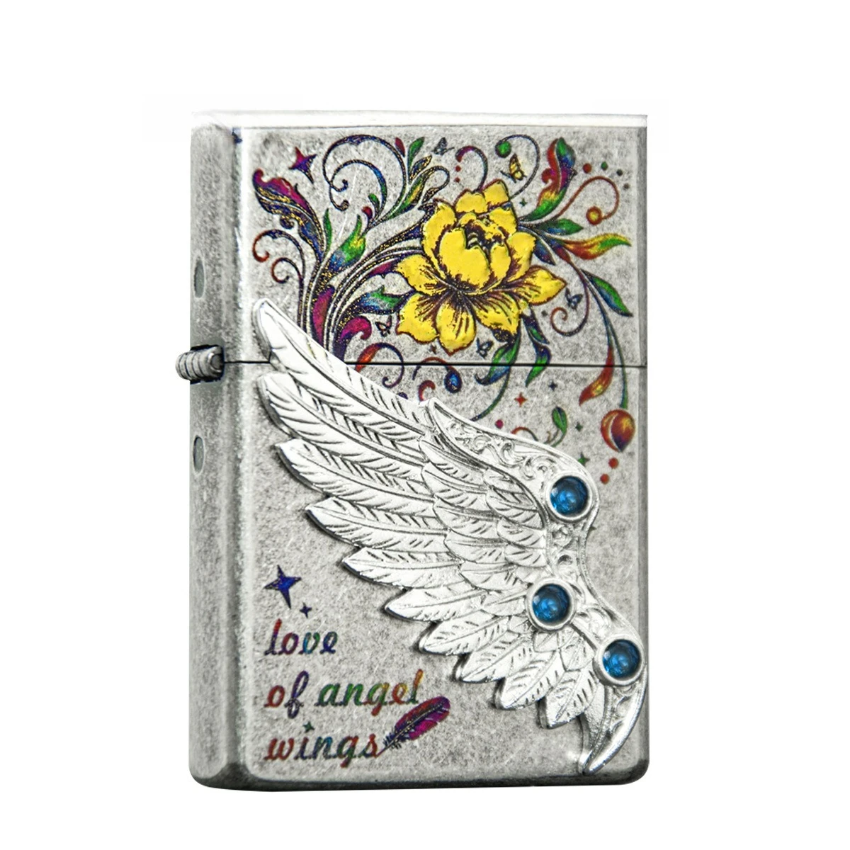 Genuine ZORRO Zorro Embossed Color Printed Wings of Love Kerosine Lighter, Flame Retro Men's Classic Smoking Set