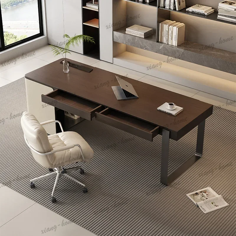 Wooden Desk with Drawer and Stainless Steel Legs,Computer Desk,Contemporary Writing Table for Home Office