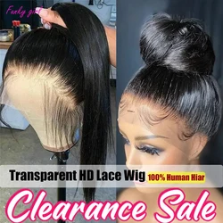 Perucas frontais de renda reta para mulheres negras, cabelo humano brasileiro, peruca de fechamento transparente, pré arrancada, 4x4, 360