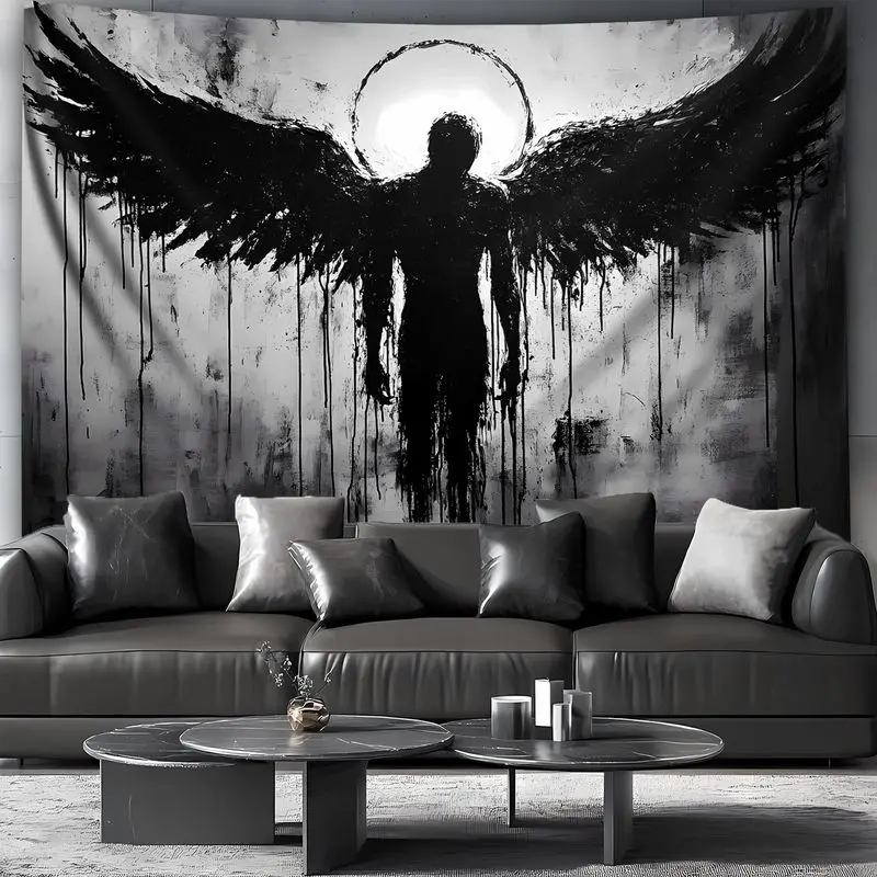 VIKAMA Black and White Wings Angel Dark Tapestry Background Hanging Cloth Cool Wall Decoration Room Decoration