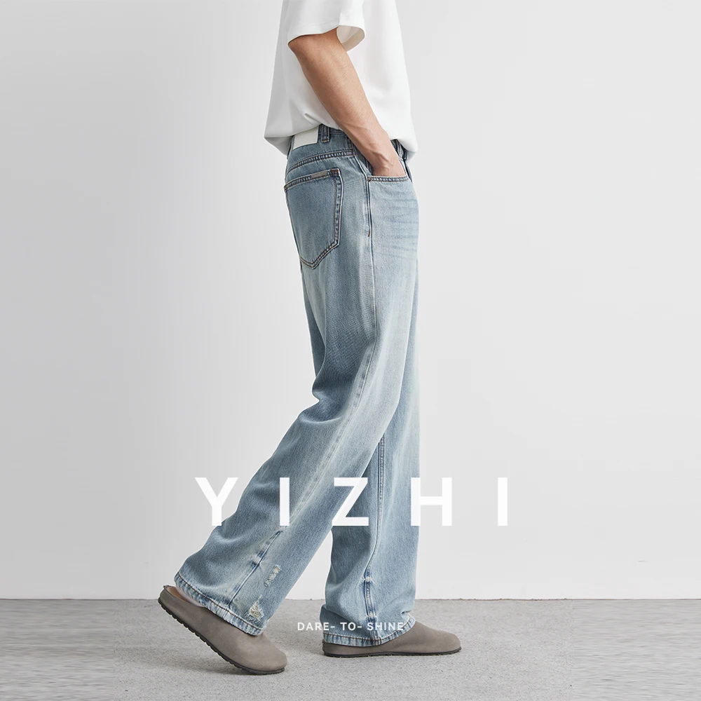 Men's Washed Light Jeans 2025 Summer New Style Ripped Loose Straight Trousers Thin Fashion Casual Jeans Trousers 28-36