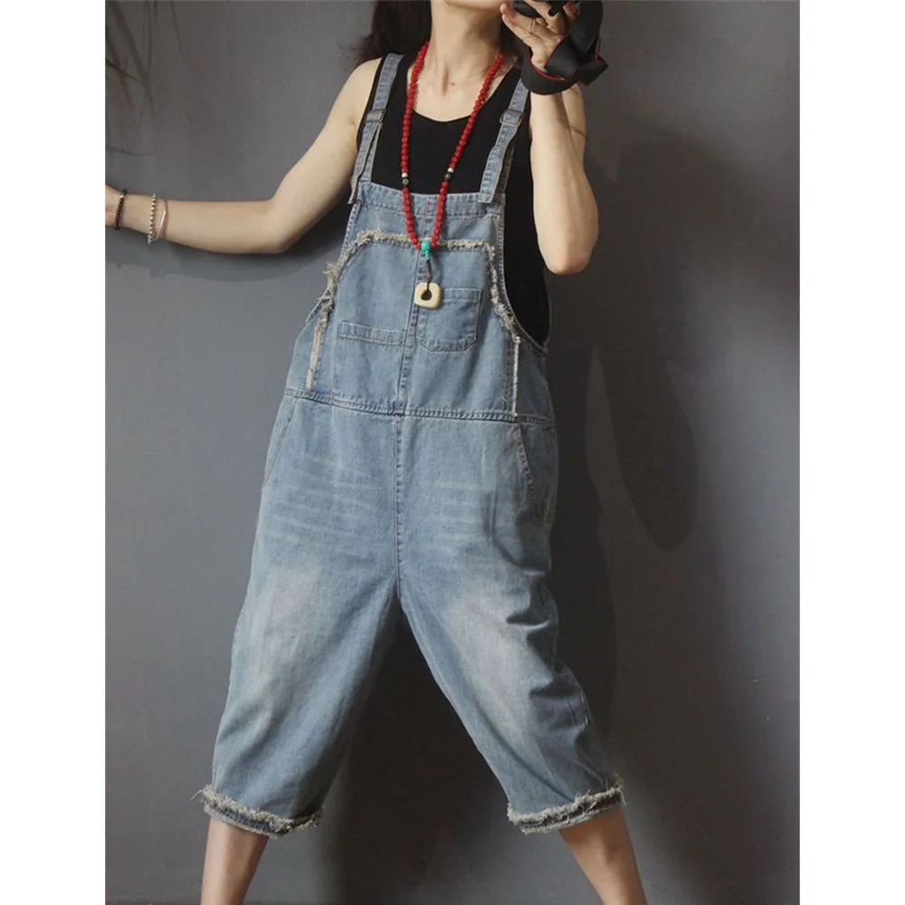 Retro Bretel Jeans Vrouwen Mouwloze Jeans Jumpsuit Nieuwe Zomer Streetwear Denim Overalls Baggy Solid Harlan Denim Shorts