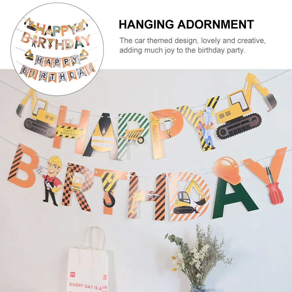 

2pcs Birthday Bunting Flags Car Theme Party Decorations Creative Hanging String Wall Door Decoration Photo Backdrop Easy
