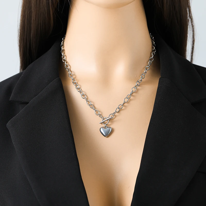 EILIECK 316L Stainless Steel Gold Silver Color Heart Pendant Necklace For Women Trendy Waterproof Chain Jewelry Holiday Gift