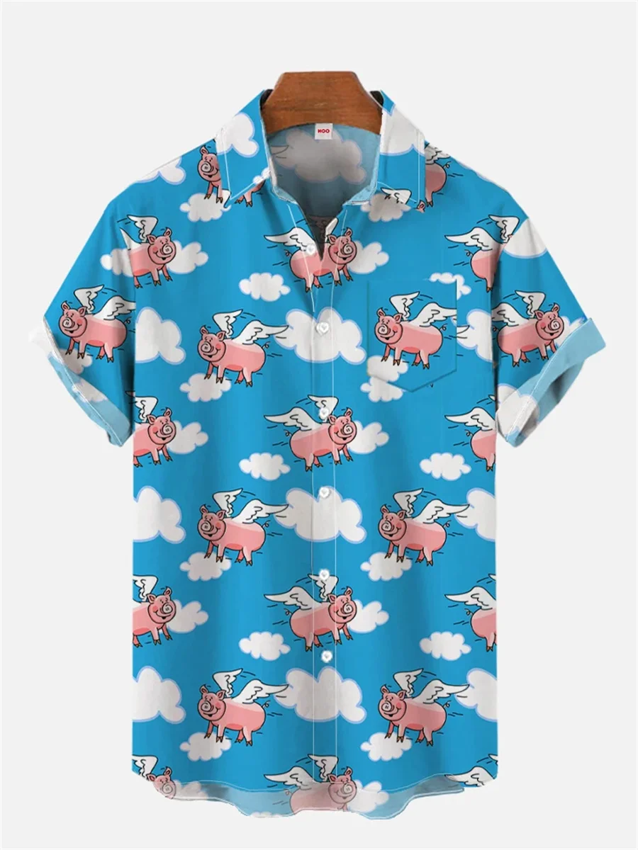 Men's summer new 3D printed cartoon small pattern Hawaiian shirt casual printed floral short-sleeved Hawaiian tropical top