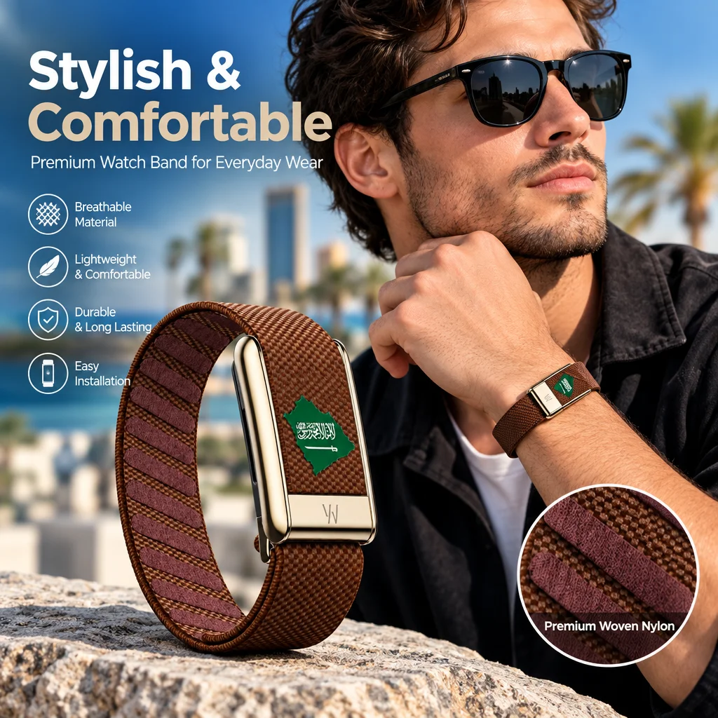 Compatible with Whoop 5.0 MG Saudi Map Print Mist Pink Nylon Elastic Sport Wristband Replacement Strap Fitness Band