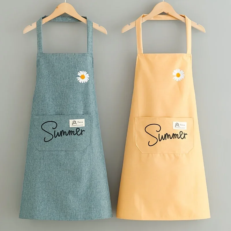 Delantal con estampado resistente al aceite impermeable de margaritas de verano, delantal de cocina de moda para mujeres y hombres, accesorios de cocina, 1 ud.