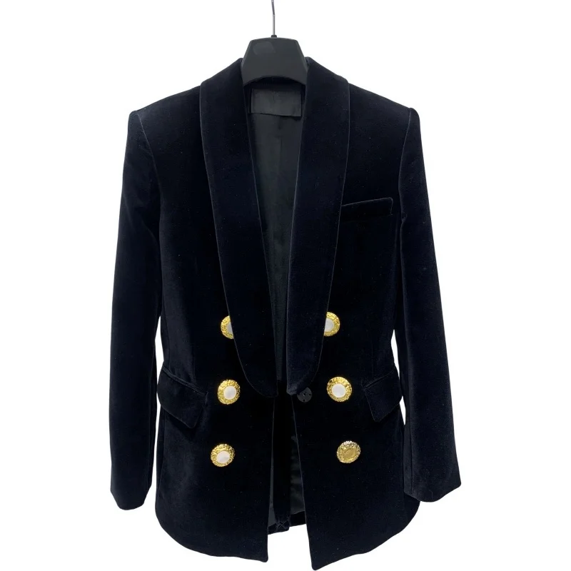 2024 winter new temperament suit female version of high-grade metal slimming retro velvet short coat  blazer preto