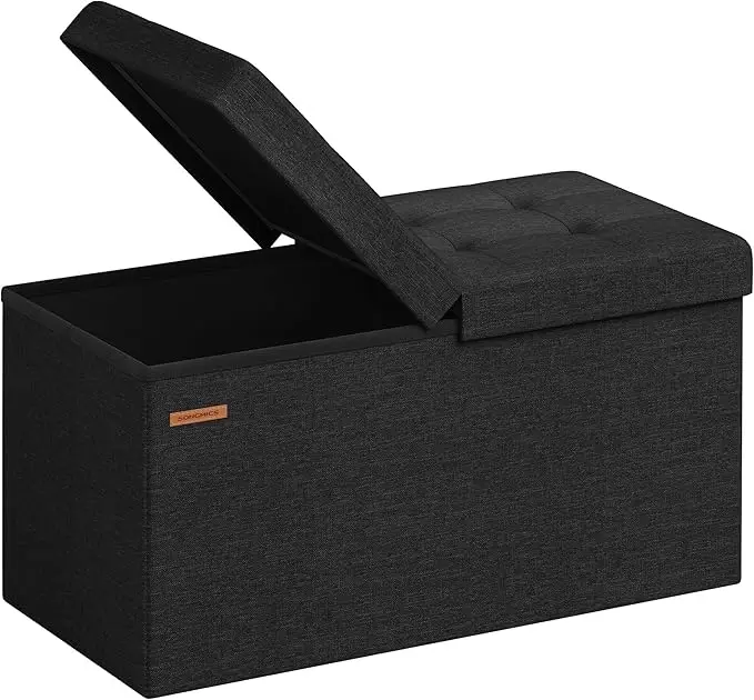 SONGMICS Storage Ottoman, Foldable Storage Bench, Flipping Lid, 300 kg Load Capacity, for Hallway, Living Room, Bedroom