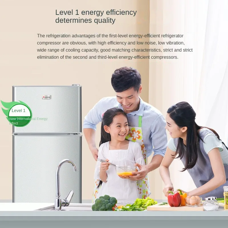 Mini two-door refrigerator for small household rental houses, upper freezing and lower refrigeration dormitory