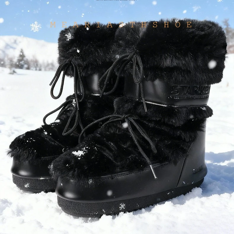 Newest platform Snow Boots for Women Fashion Styles Thickened Sponge Sock Covers Waterproof PU Lady Moon Boots Adult Shoes