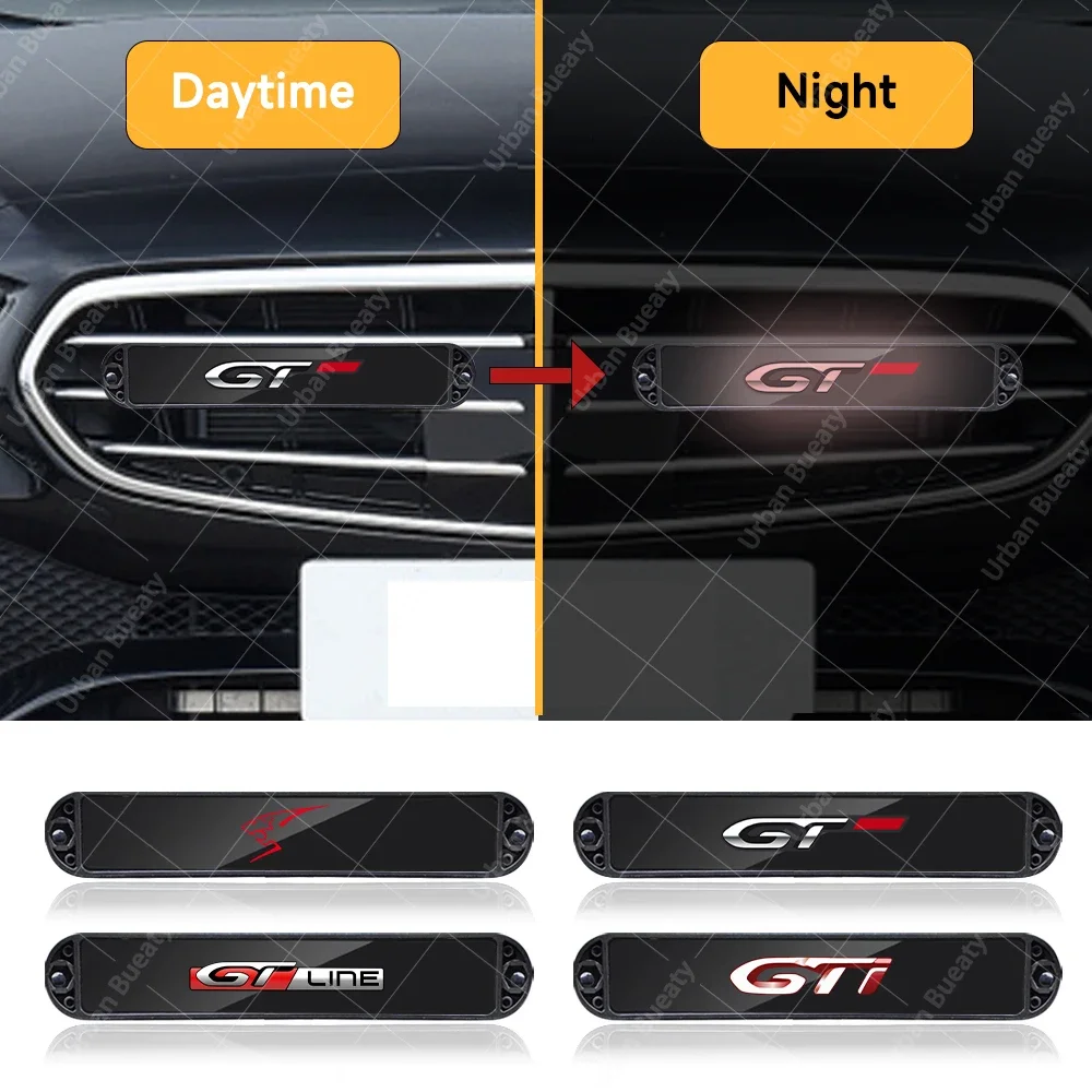 12V Car External Front Grille Trim Emblem Luminous LED Lights Badge For Peugeot E2008 308S 508L Hoggar GT Line GT GTI Sport Gti