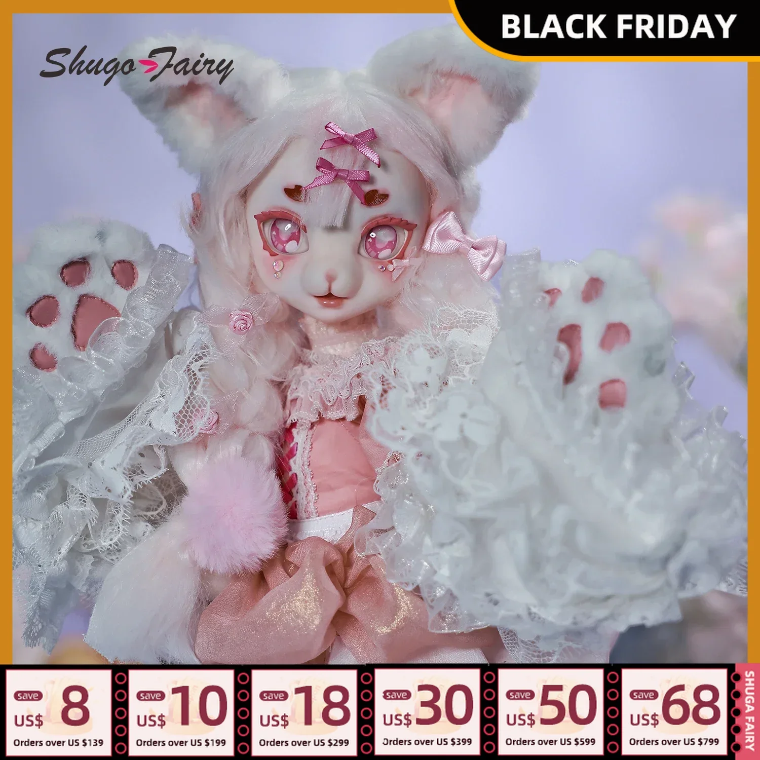 ShugaFairy Yukino Bjd Doll 1/4 Beast Head Anime Toy Joint Body DIY ACGN Girls Blythe Three-dimensional Eyelash BJD Dolls