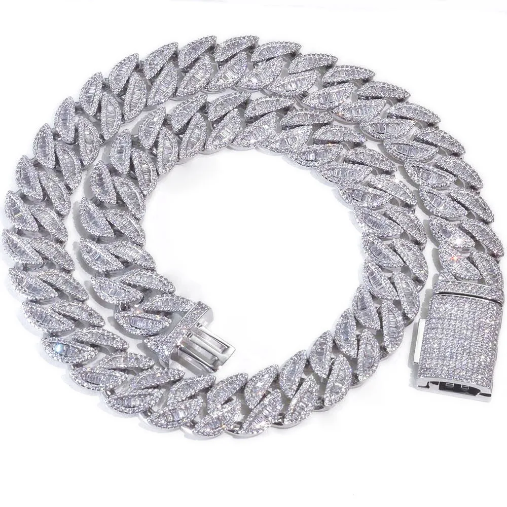 20mm NUOYA Cuban Chain Necklace 925 Silver Full Iced Baguette Cut VVS Moissanite Mixed Inlay Hip Hop Jewelry Unisex.