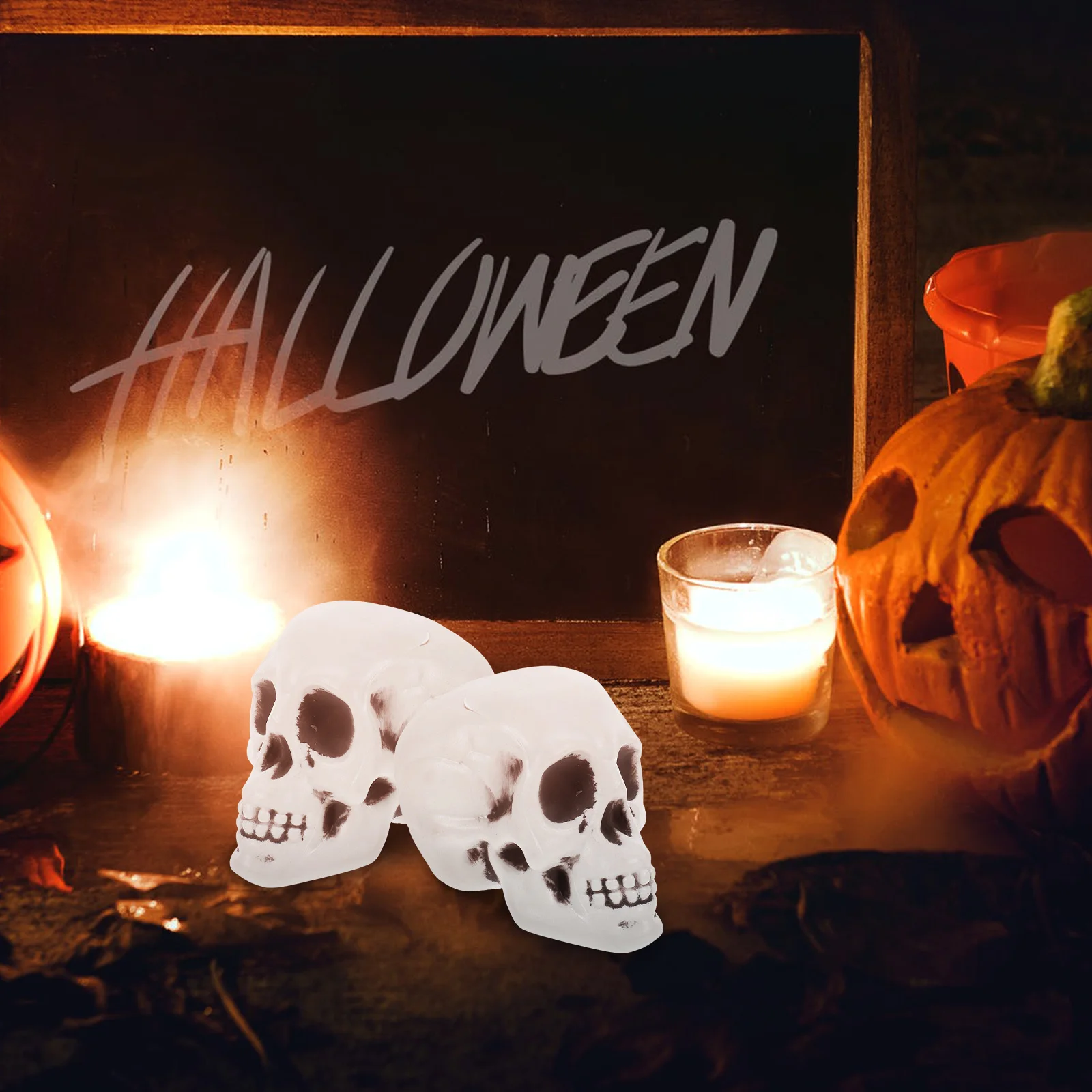 

2pcs Decor Scared Design Plastic Skull Halloween Props Party Skull Masquerade Ghost Ornament Birthday Decoration Desktop